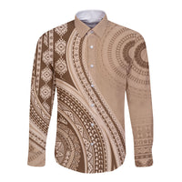 Bula Fiji Vintage Tapa Long Sleeve Button Shirt Kaivity Masi Wave Motifs - Mocha