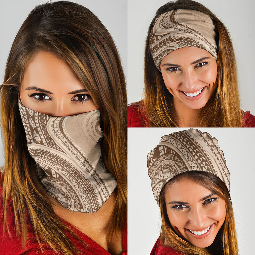 Bula Fiji Vintage Tapa Neck Gaiter Kaivity Masi Wave Motifs - Mocha