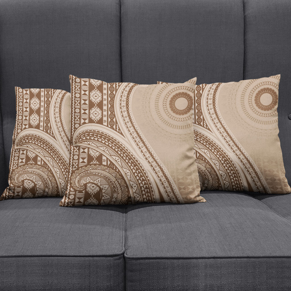 Bula Fiji Vintage Tapa Pillow Cover Kaivity Masi Wave Motifs - Mocha