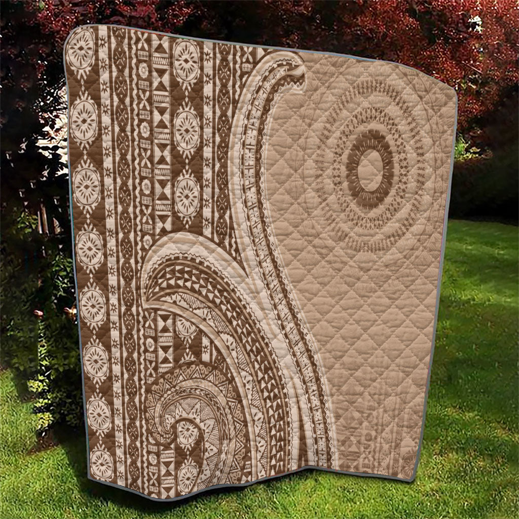 Bula Fiji Vintage Tapa Quilt Kaivity Masi Wave Motifs - Mocha