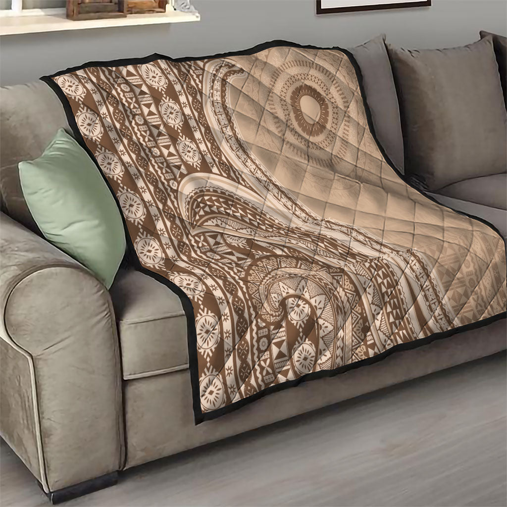 Bula Fiji Vintage Tapa Quilt Kaivity Masi Wave Motifs - Mocha