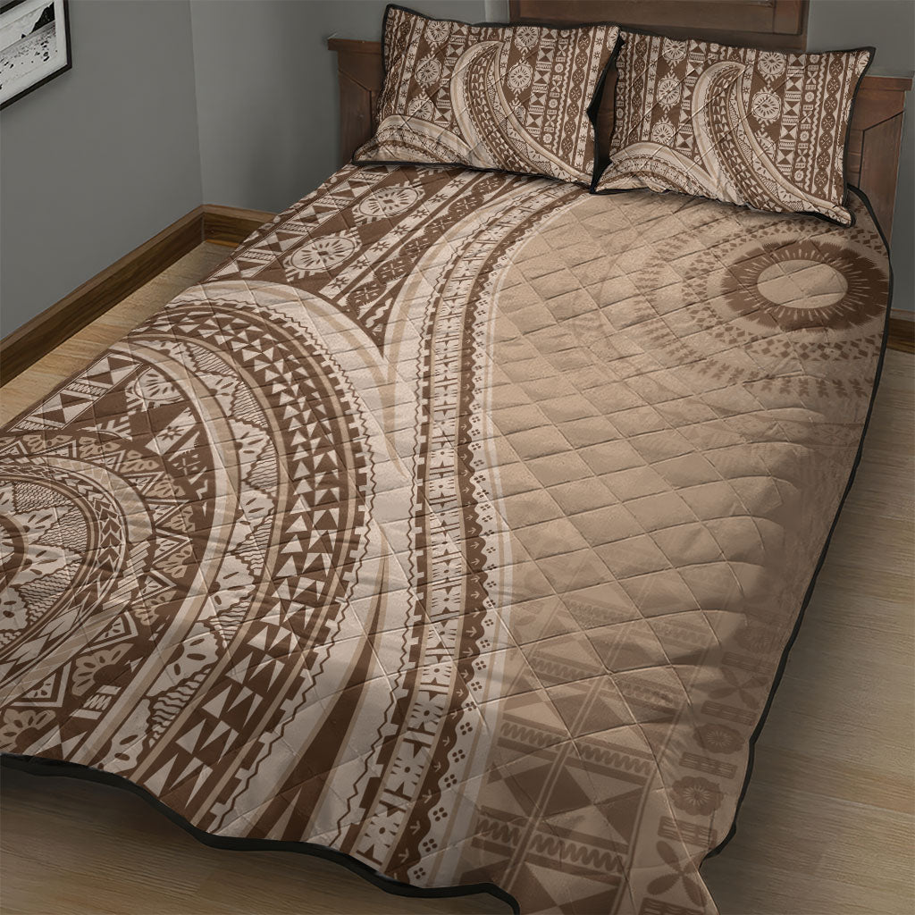 Bula Fiji Vintage Tapa Quilt Bed Set Kaivity Masi Wave Motifs - Mocha