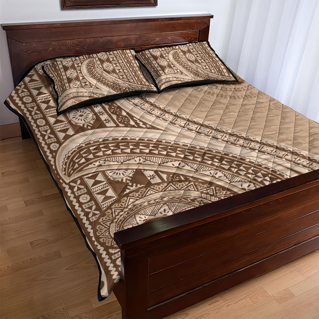 Bula Fiji Vintage Tapa Quilt Bed Set Kaivity Masi Wave Motifs - Mocha