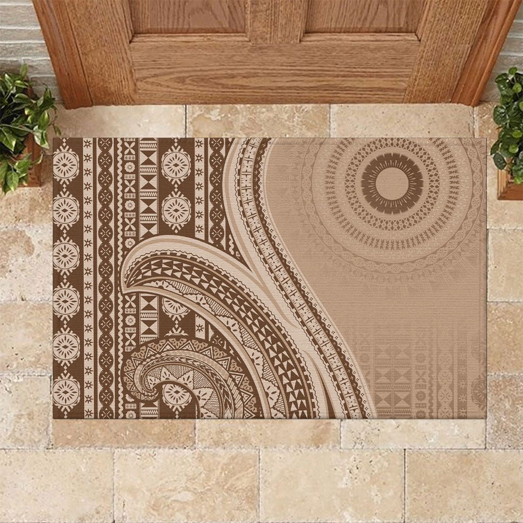 Bula Fiji Vintage Tapa Rubber Doormat Kaivity Masi Wave Motifs - Mocha
