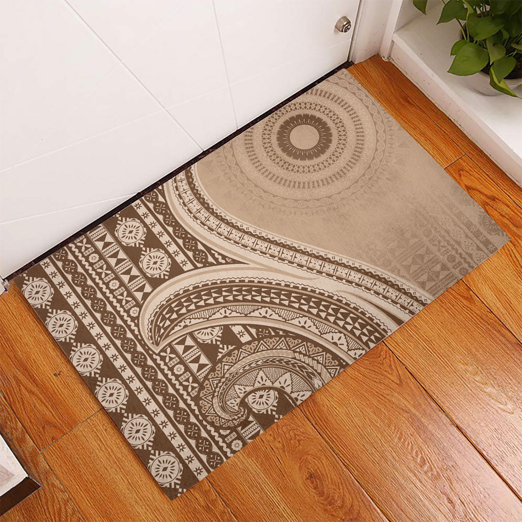 Bula Fiji Vintage Tapa Rubber Doormat Kaivity Masi Wave Motifs - Mocha