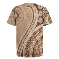 Bula Fiji Vintage Tapa Rugby Jersey Kaivity Masi Wave Motifs - Mocha