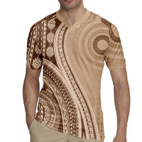 Bula Fiji Vintage Tapa Rugby Jersey Kaivity Masi Wave Motifs - Mocha