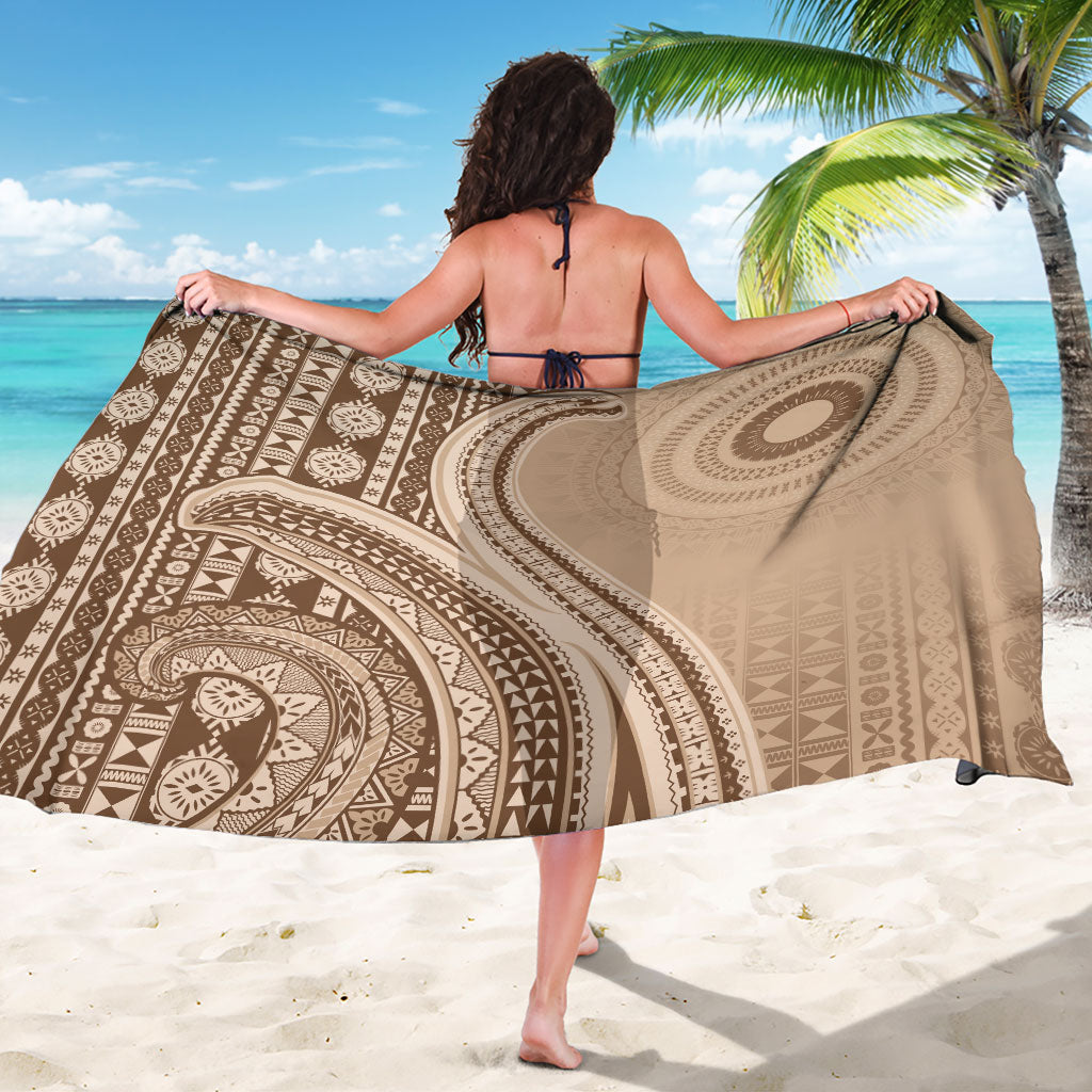 Bula Fiji Vintage Tapa Sarong Kaivity Masi Wave Motifs - Mocha