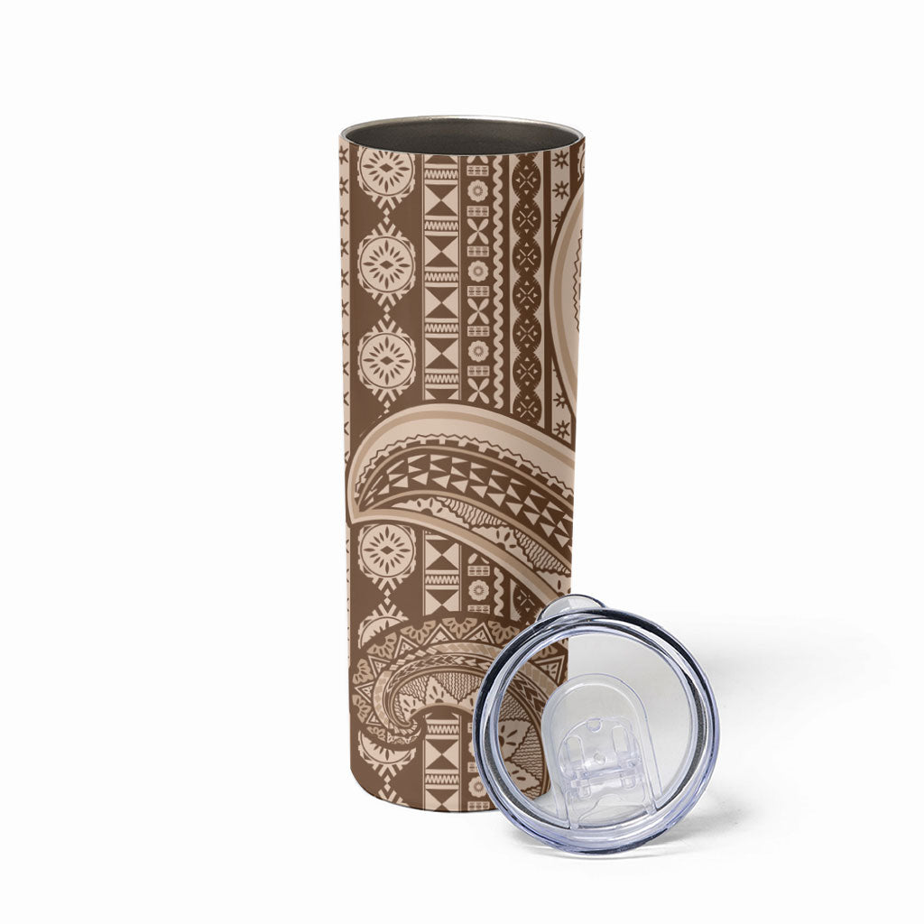 Bula Fiji Vintage Tapa Skinny Tumbler Kaivity Masi Wave Motifs - Mocha
