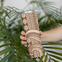 Bula Fiji Vintage Tapa Skinny Tumbler Kaivity Masi Wave Motifs - Mocha