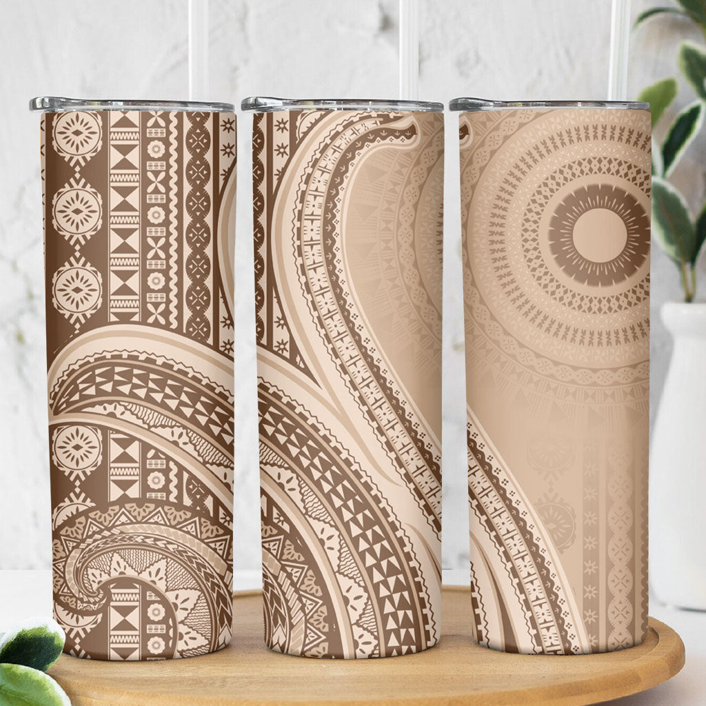 Bula Fiji Vintage Tapa Skinny Tumbler Kaivity Masi Wave Motifs - Mocha