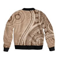 Bula Fiji Vintage Tapa Sleeve Zip Bomber Jacket Kaivity Masi Wave Motifs - Mocha
