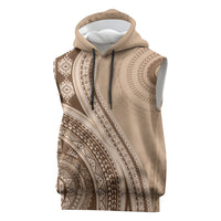 Bula Fiji Vintage Tapa Sleeveless Hoodie Kaivity Masi Wave Motifs - Mocha