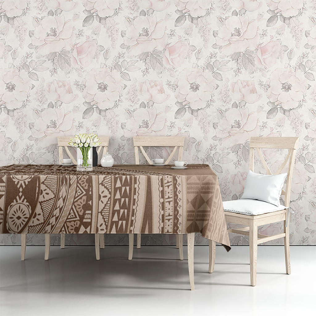 Bula Fiji Vintage Tapa Tablecloth Kaivity Masi Wave Motifs - Mocha