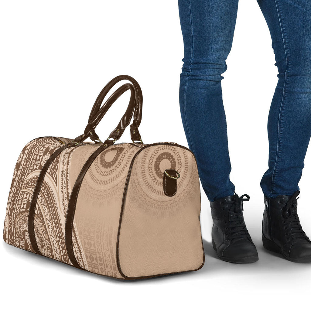Bula Fiji Vintage Tapa Travel Bag Kaivity Masi Wave Motifs - Mocha
