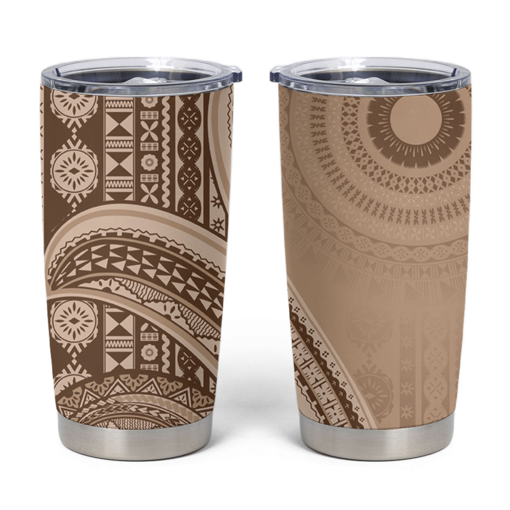 Bula Fiji Vintage Tapa Tumbler Cup Kaivity Masi Wave Motifs - Mocha