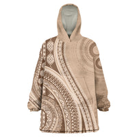 Bula Fiji Vintage Tapa Wearable Blanket Hoodie Kaivity Masi Wave Motifs - Mocha