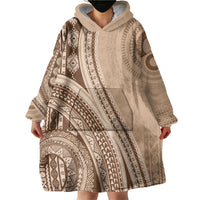Bula Fiji Vintage Tapa Wearable Blanket Hoodie Kaivity Masi Wave Motifs - Mocha