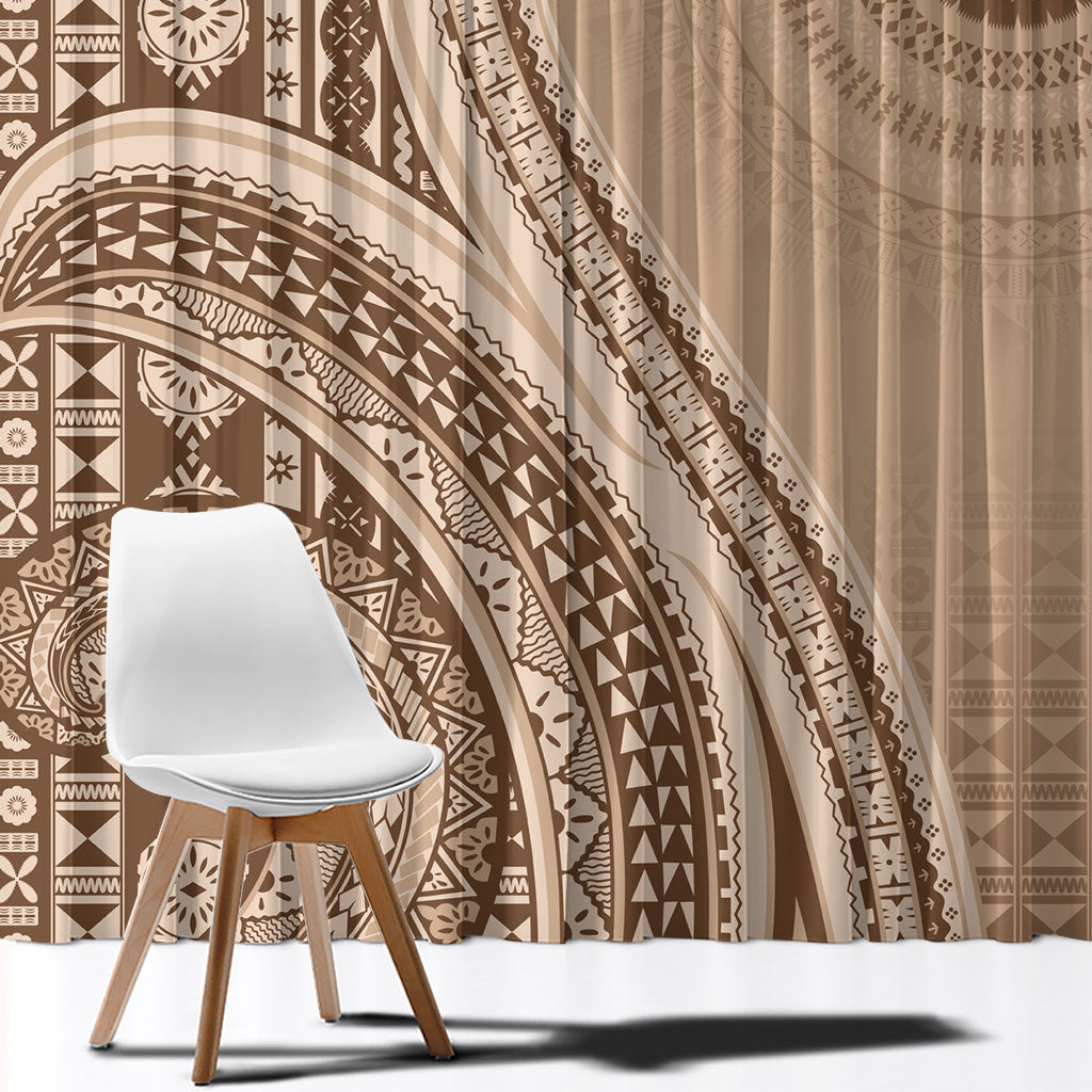 Bula Fiji Vintage Tapa Window Curtain Kaivity Masi Wave Motifs - Mocha