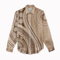 Bula Fiji Vintage Tapa Women Casual Shirt Kaivity Masi Wave Motifs - Mocha