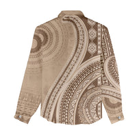 Bula Fiji Vintage Tapa Women Casual Shirt Kaivity Masi Wave Motifs - Mocha