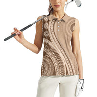 Bula Fiji Vintage Tapa Women Sleeveless Polo Shirt Kaivity Masi Wave Motifs - Mocha LT7 - Polynesian Pride