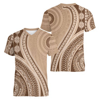 Bula Fiji Vintage Tapa Women V-Neck T-Shirt Kaivity Masi Wave Motifs - Mocha
