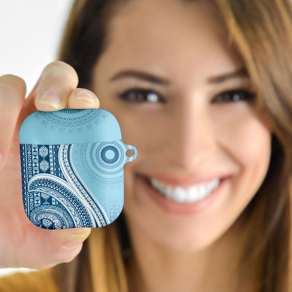 Bula Fiji Vintage Tapa AirPods Case Kaivity Masi Wave Motifs - Turquoise