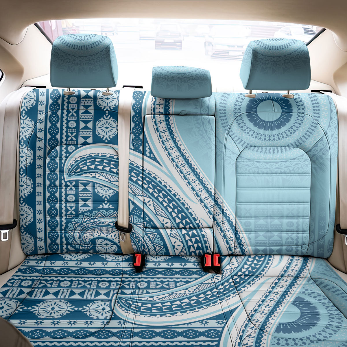 Bula Fiji Vintage Tapa Back Car Seat Cover Kaivity Masi Wave Motifs - Turquoise