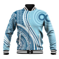 Bula Fiji Vintage Tapa Baseball Jacket Kaivity Masi Wave Motifs - Turquoise