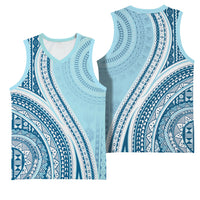 Bula Fiji Vintage Tapa Basketball Jersey Kaivity Masi Wave Motifs - Turquoise