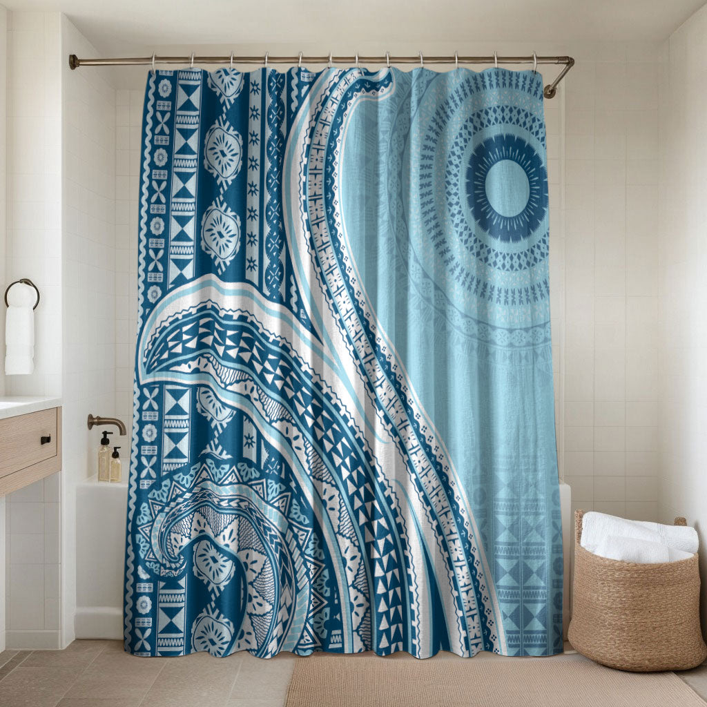 Bula Fiji Vintage Tapa Bathroom Set Kaivity Masi Wave Motifs - Turquoise