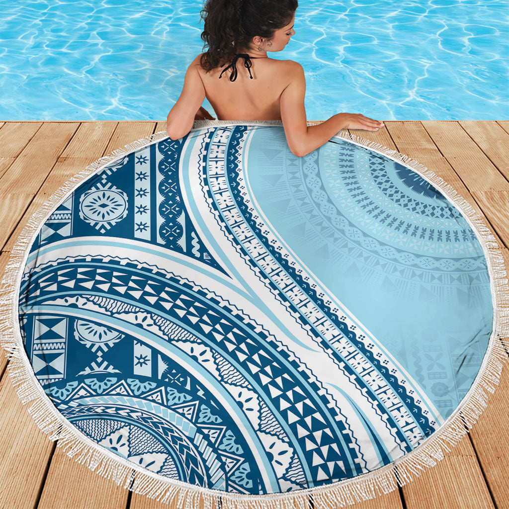 Bula Fiji Vintage Tapa Beach Blanket Kaivity Masi Wave Motifs - Turquoise