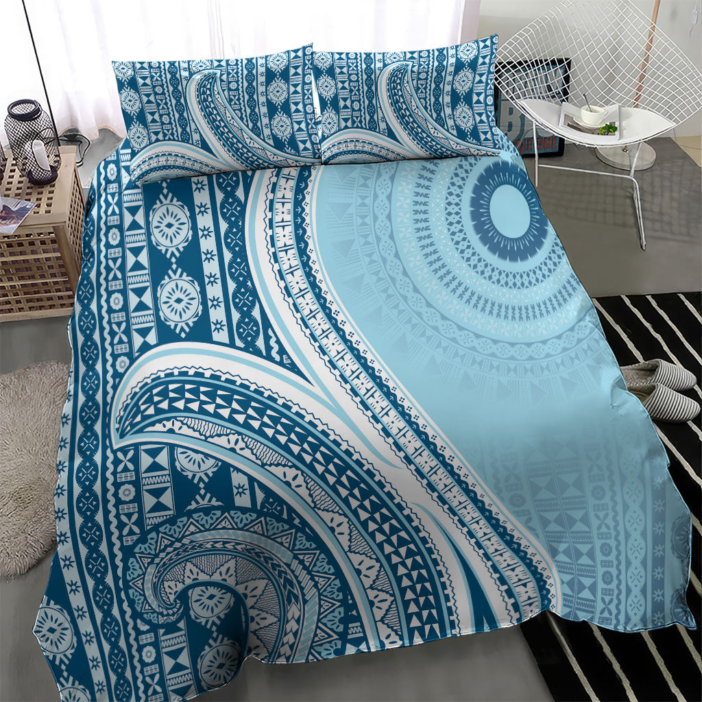 Bula Fiji Vintage Tapa Bedding Set Kaivity Masi Wave Motifs - Turquoise
