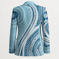 Bula Fiji Vintage Tapa Blazer Kaivity Masi Wave Motifs - Turquoise