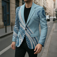 Bula Fiji Vintage Tapa Blazer Kaivity Masi Wave Motifs - Turquoise