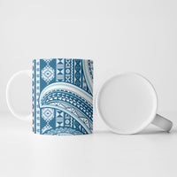 Bula Fiji Vintage Tapa Ceramic Mug Kaivity Masi Wave Motifs - Turquoise