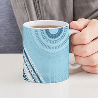 Bula Fiji Vintage Tapa Ceramic Mug Kaivity Masi Wave Motifs - Turquoise