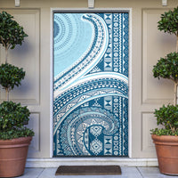 Bula Fiji Vintage Tapa Door Cover Kaivity Masi Wave Motifs - Turquoise