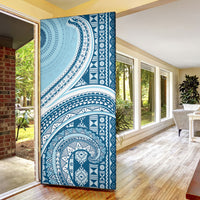 Bula Fiji Vintage Tapa Door Cover Kaivity Masi Wave Motifs - Turquoise