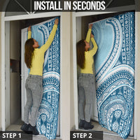 Bula Fiji Vintage Tapa Door Cover Kaivity Masi Wave Motifs - Turquoise