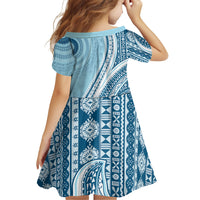 Bula Fiji Vintage Tapa Family Matching Off Shoulder Maxi Dress and Hawaiian Shirt Kaivity Masi Wave Motifs - Turquoise LT7 - Polynesian Pride