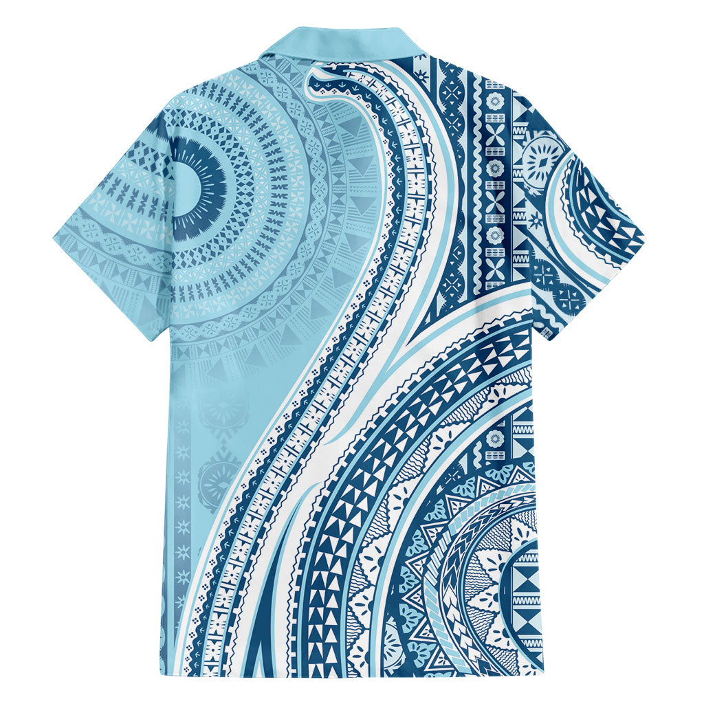 Bula Fiji Vintage Tapa Family Matching Summer Maxi Dress and Hawaiian Shirt Kaivity Masi Wave Motifs - Turquoise LT7 - Polynesian Pride