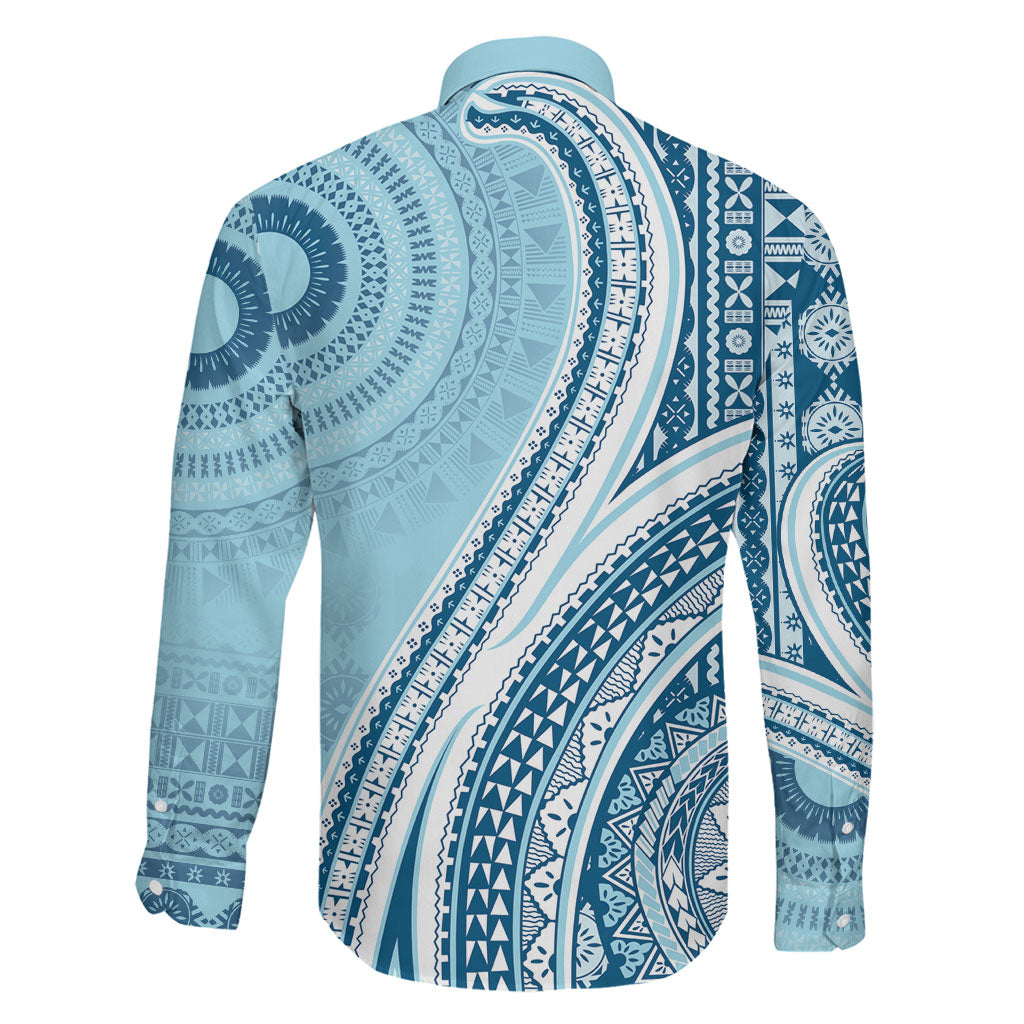 Bula Fiji Vintage Tapa Family Matching Summer Maxi Dress and Hawaiian Shirt Kaivity Masi Wave Motifs - Turquoise LT7 - Polynesian Pride