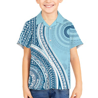 Bula Fiji Vintage Tapa Family Matching Tank Maxi Dress and Hawaiian Shirt Kaivity Masi Wave Motifs - Turquoise LT7 Son's Shirt Turquoise - Polynesian Pride