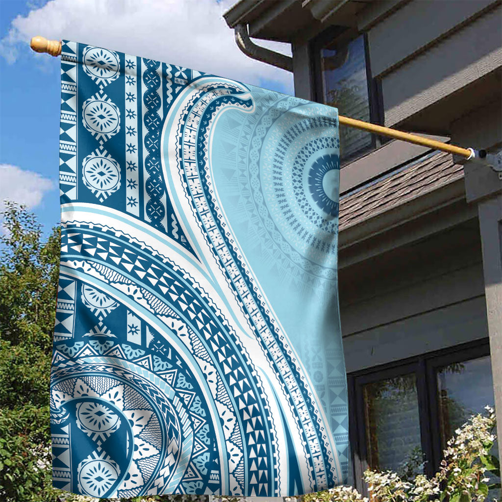 Bula Fiji Vintage Tapa Garden Flag Kaivity Masi Wave Motifs - Turquoise