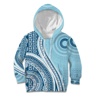 Bula Fiji Vintage Tapa Kid Hoodie Kaivity Masi Wave Motifs - Turquoise