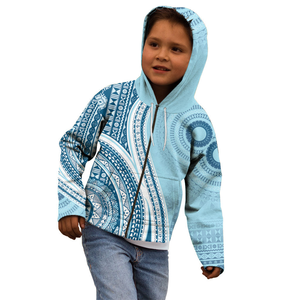 Bula Fiji Vintage Tapa Kid Hoodie Kaivity Masi Wave Motifs - Turquoise