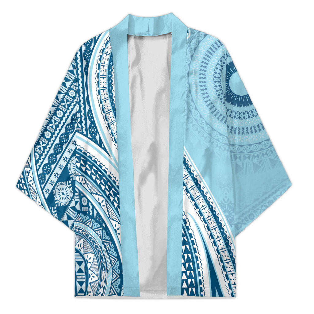 Bula Fiji Vintage Tapa Kimono Kaivity Masi Wave Motifs - Turquoise