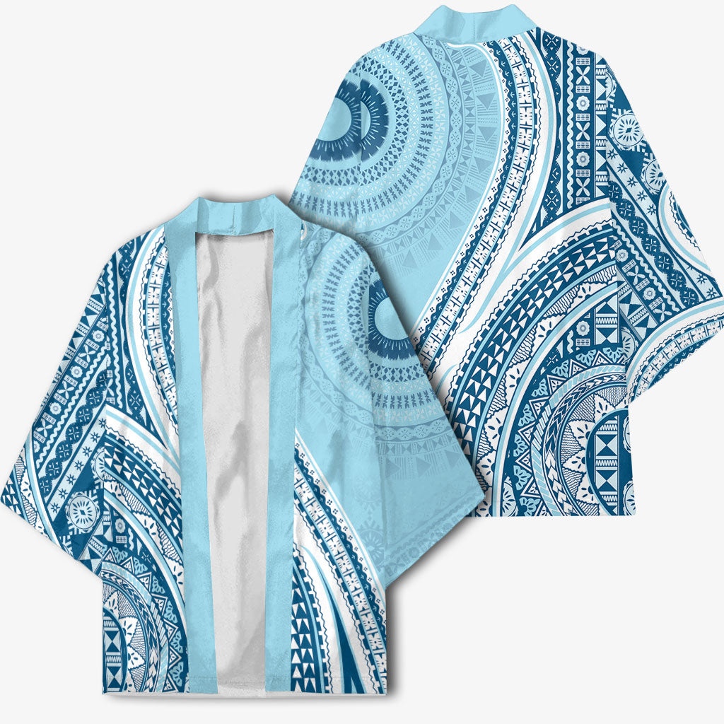 Bula Fiji Vintage Tapa Kimono Kaivity Masi Wave Motifs - Turquoise